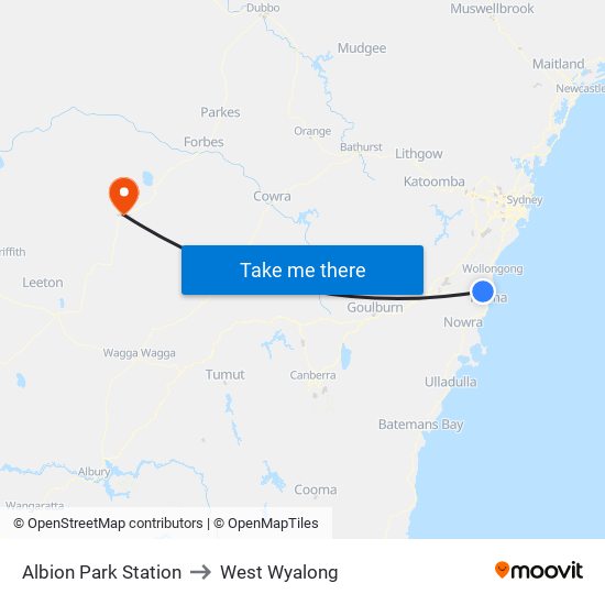 Albion Park Station to West Wyalong map