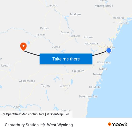 Canterbury Station to West Wyalong map