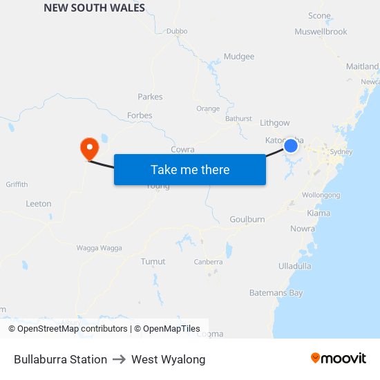 Bullaburra Station to West Wyalong map