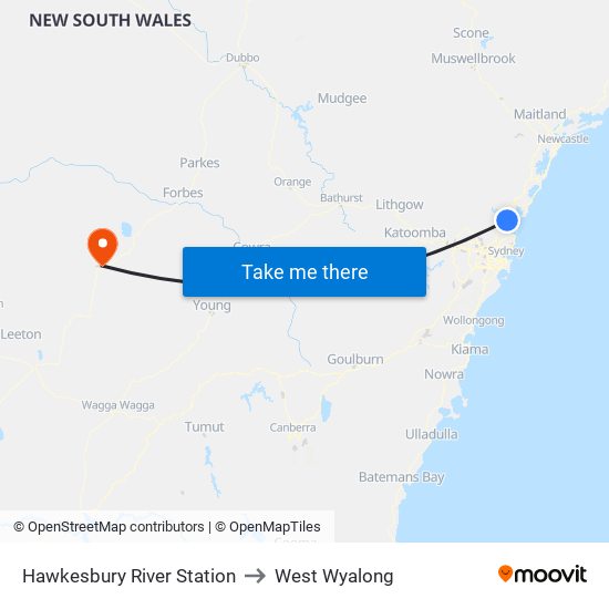 Hawkesbury River Station to West Wyalong map