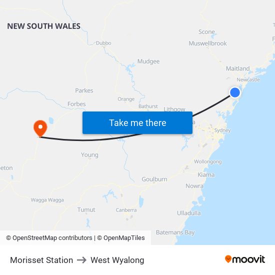 Morisset Station to West Wyalong map