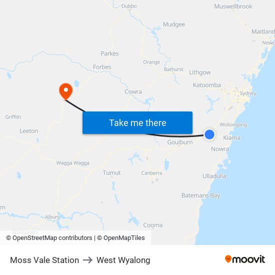 Moss Vale Station to West Wyalong map