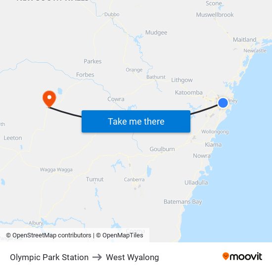 Olympic Park Station to West Wyalong map