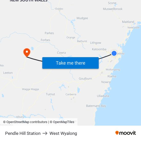 Pendle Hill Station to West Wyalong map