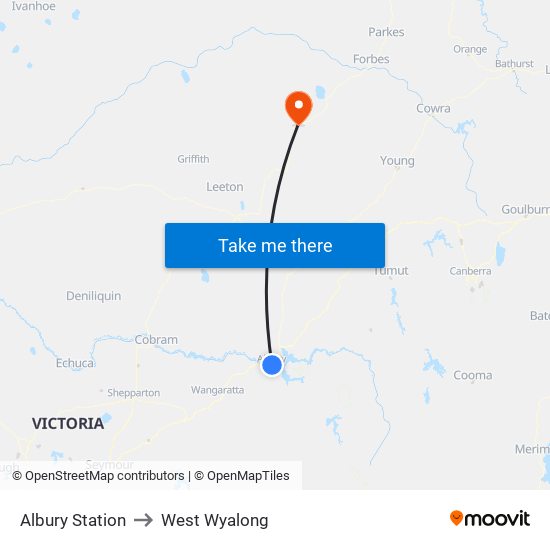 Albury Station to West Wyalong map
