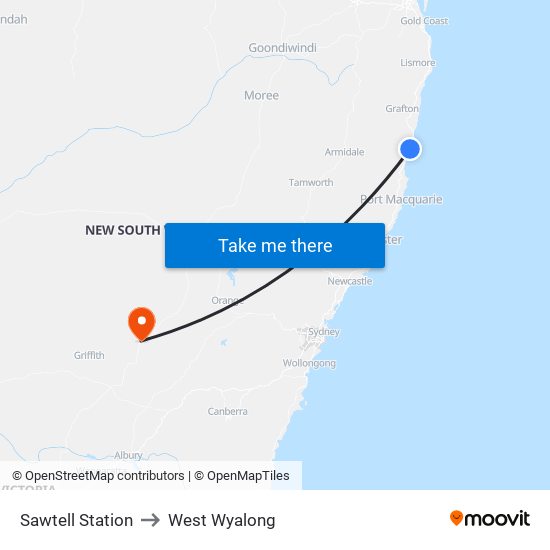 Sawtell Station to West Wyalong map