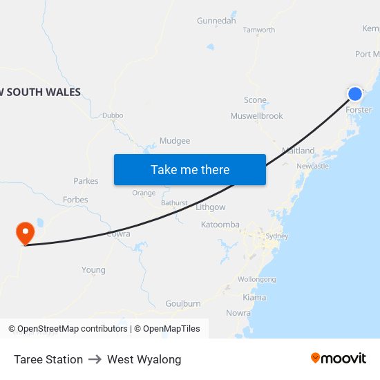 Taree Station to West Wyalong map