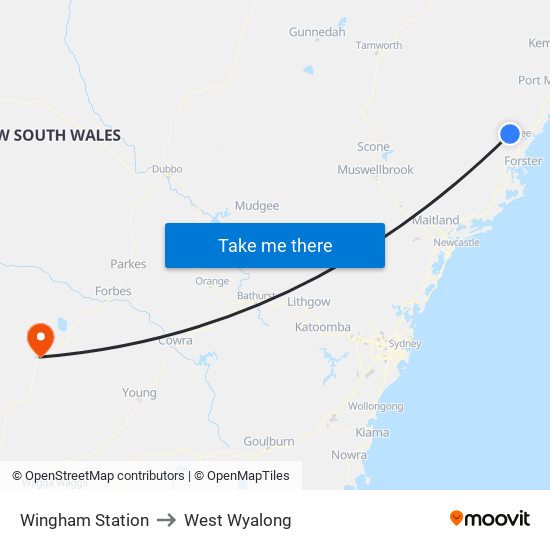 Wingham Station to West Wyalong map