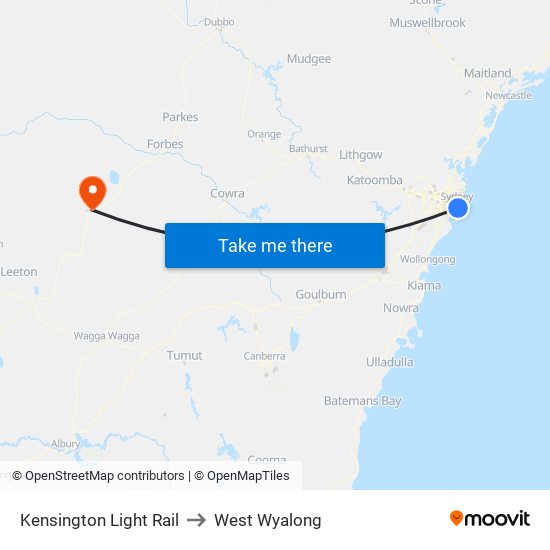 Kensington Light Rail to West Wyalong map