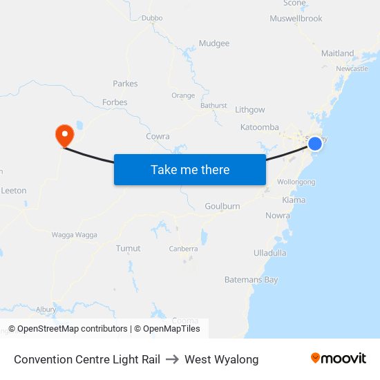 Convention Centre Light Rail to West Wyalong map
