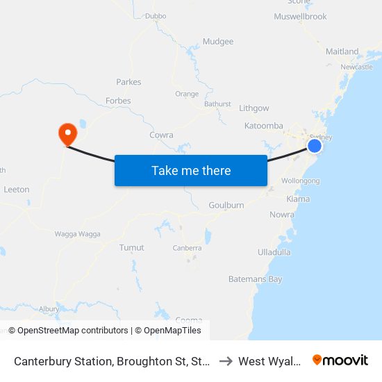 Canterbury Station, Broughton St, Stand A to West Wyalong map