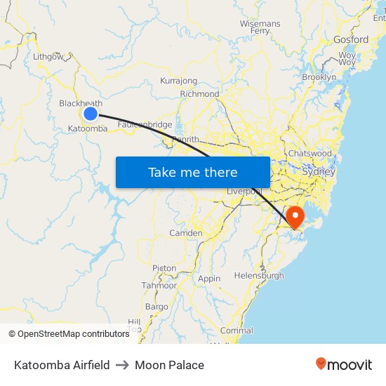 Katoomba Airport to Moon Palace map