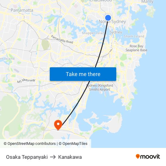 Osaka Teppanyaki to Kanakawa map