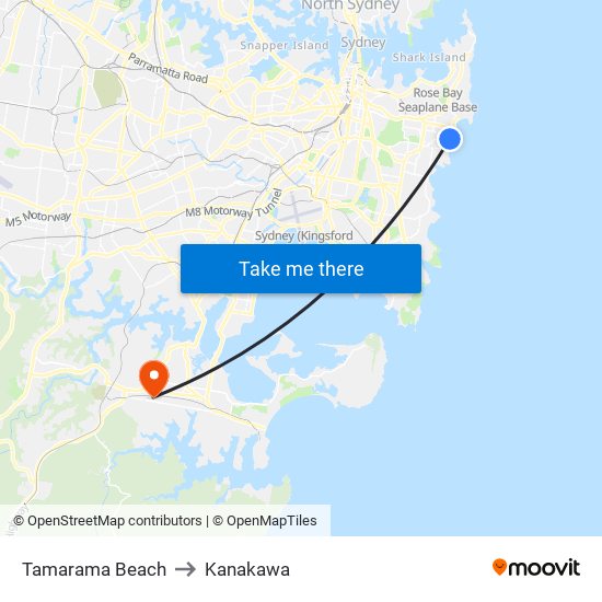 Tamarama Beach to Kanakawa map