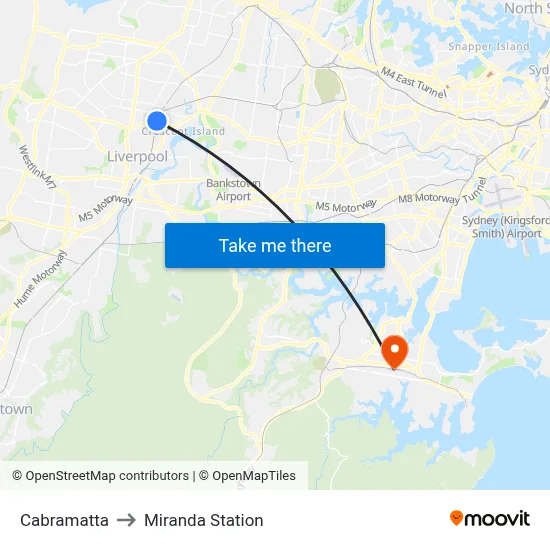 Cabramatta to Miranda Station map