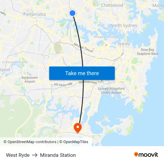 West Ryde to Miranda Station map