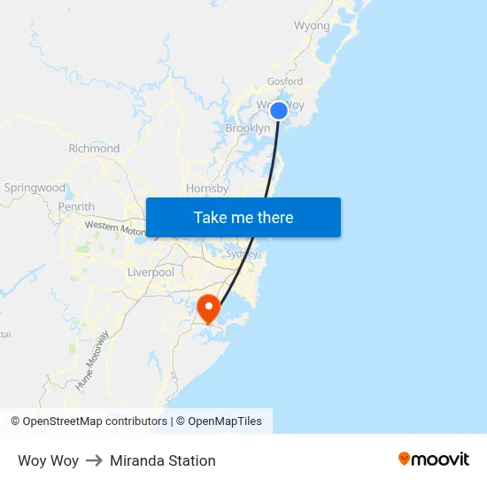 Woy Woy to Miranda Station map