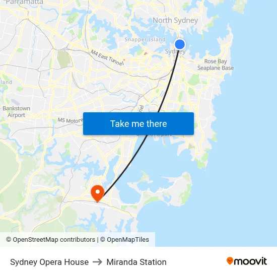 Sydney Opera House to Miranda Station map