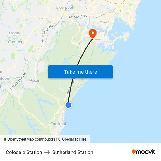 Coledale Station to Sutherland Station map