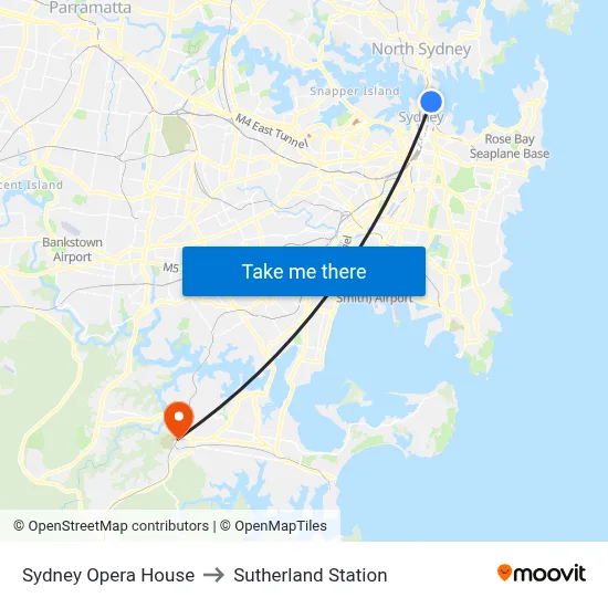 Sydney Opera House to Sutherland Station map