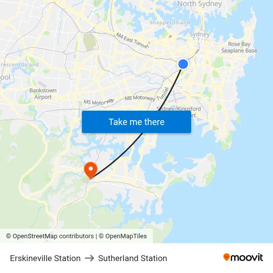 Erskineville Station to Sutherland Station map