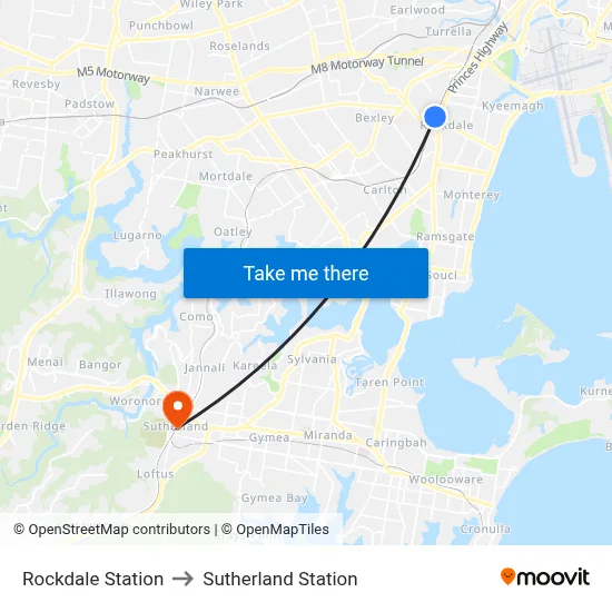 Rockdale Station to Sutherland Station map