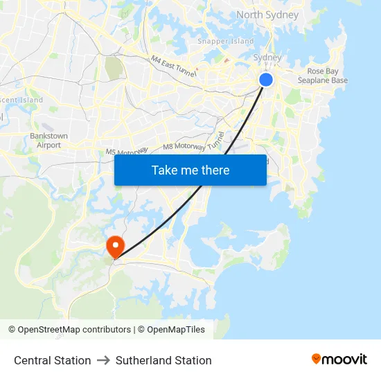 Central Station to Sutherland Station map