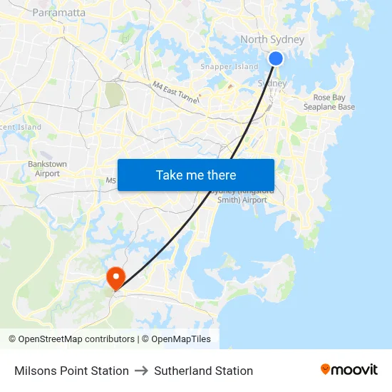 Milsons Point Station to Sutherland Station map