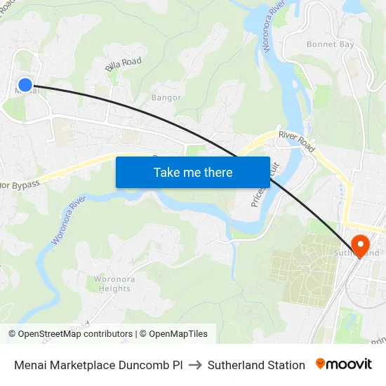 Menai Marketplace Duncomb Pl to Sutherland Station map