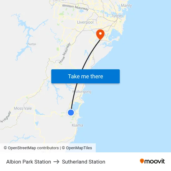 Albion Park Station to Sutherland Station map