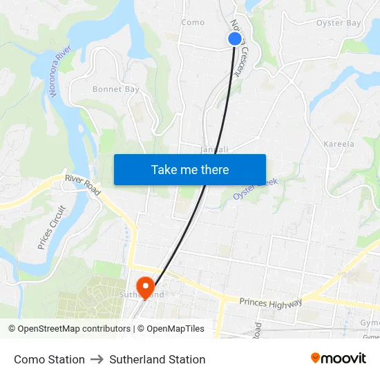 Como Station to Sutherland Station map