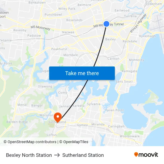 Bexley North Station to Sutherland Station map