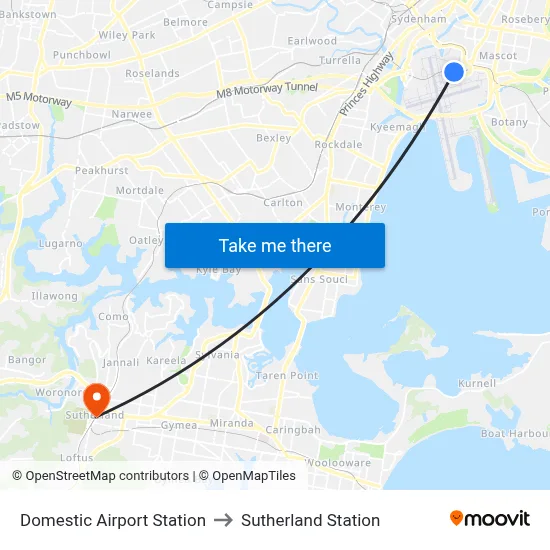 Domestic Airport Station to Sutherland Station map