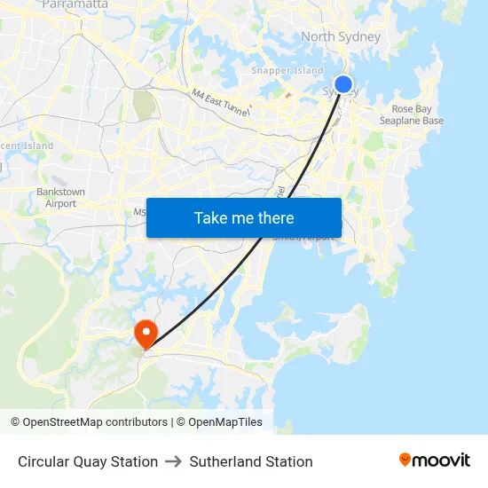 Circular Quay Station to Sutherland Station map