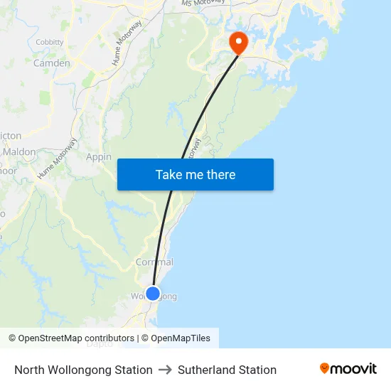 North Wollongong Station to Sutherland Station map