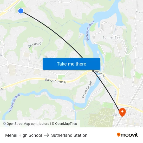 Menai High School to Sutherland Station map