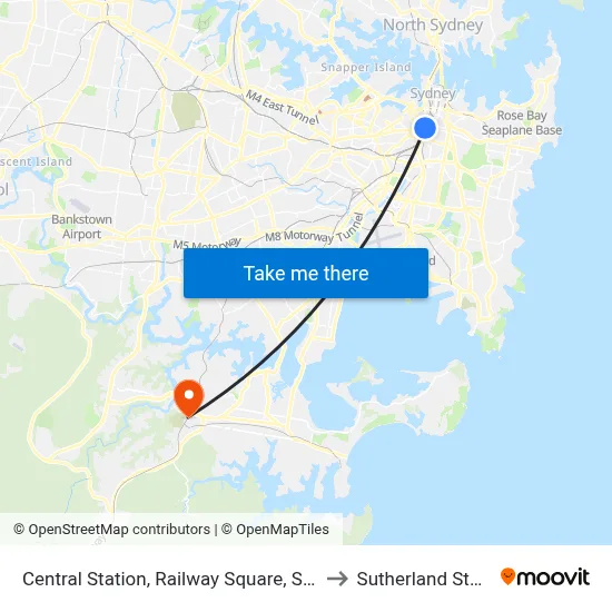 Central Station, Railway Square, Stand M to Sutherland Station map