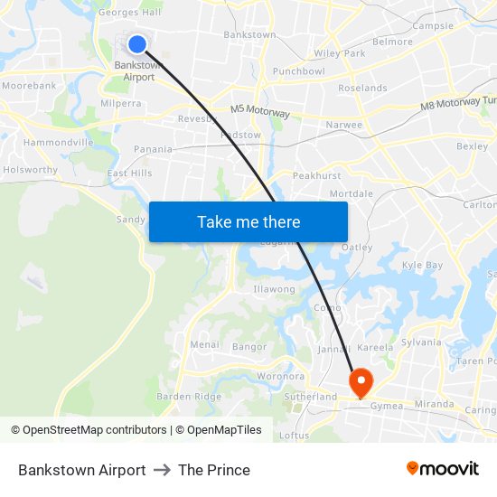 Bankstown Airport to The Prince map