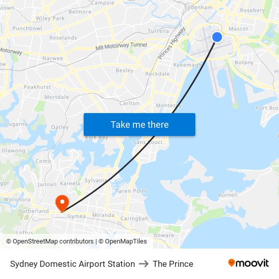 Sydney Domestic Airport Station to The Prince map