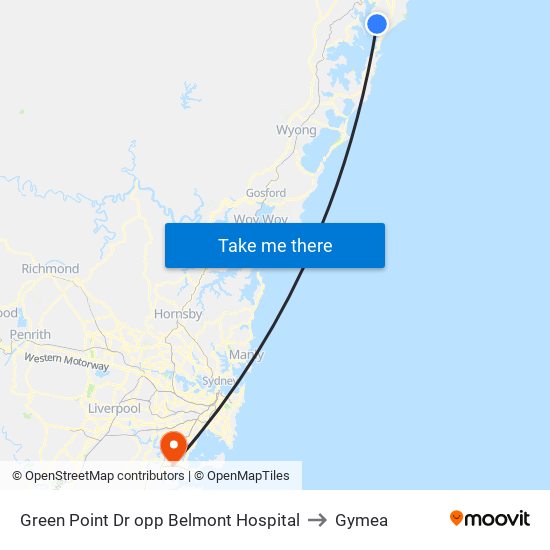 Green Point Dr opp Belmont Hospital to Gymea map