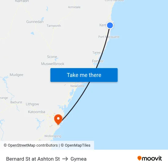 Bernard St at Ashton St to Gymea map