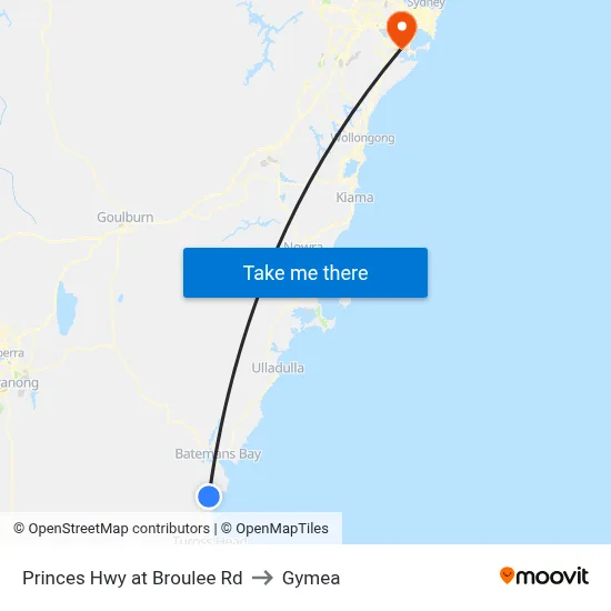 Princes Hwy at Broulee Rd to Gymea map