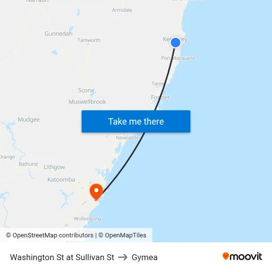 Washington St at Sullivan St to Gymea map