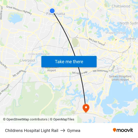 Childrens Hospital Light Rail to Gymea map