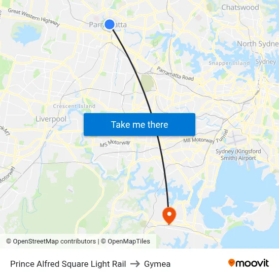 Prince Alfred Square Light Rail to Gymea map