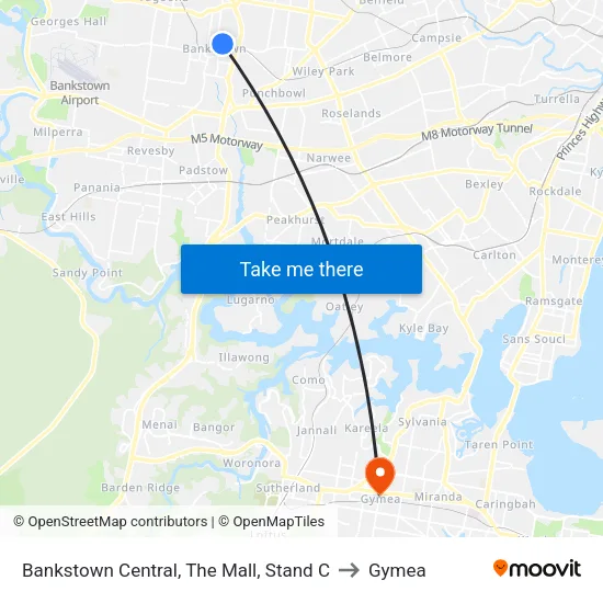 Bankstown Central, The Mall, Stand C to Gymea map