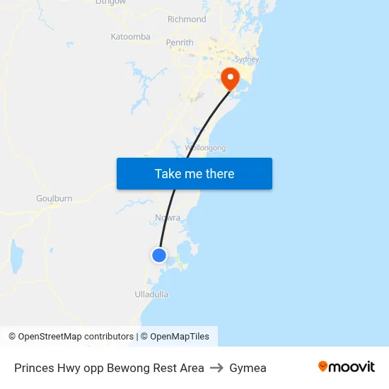 Princes Hwy opp Bewong Rest Area to Gymea map