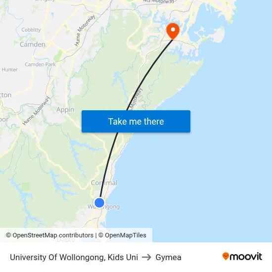University Of Wollongong, Kids Uni to Gymea map