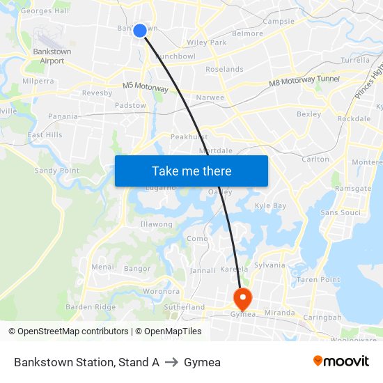 Bankstown Station, Stand A to Gymea map