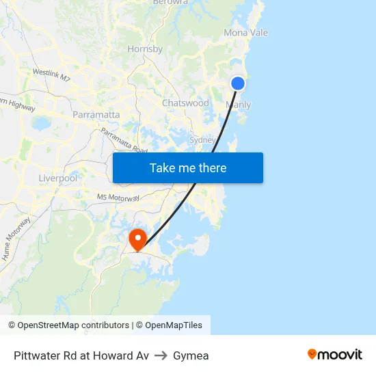 Pittwater Rd at Howard Av to Gymea map